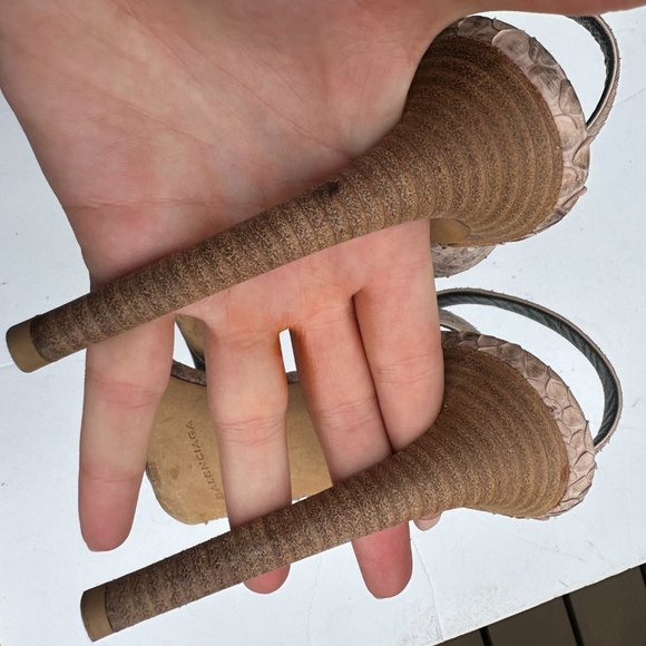 Balenciaga Snakeskin Sandals Sz 39.5 Brown Ankle Strap High Stiletto Heels - Picture 7 of 9